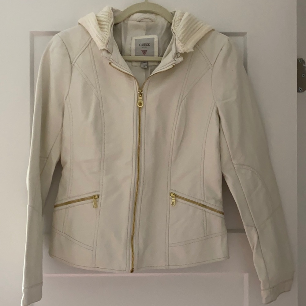 Guess White Leather Jacket